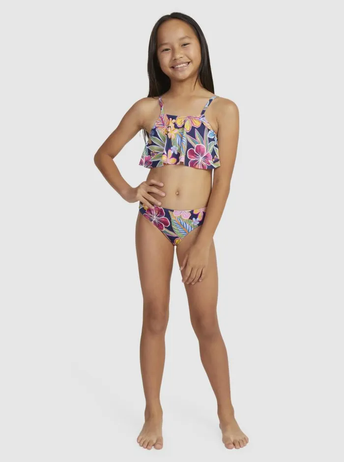 Roxy Swim Girl039s 716 Paradise Trip Two Piece Flutter Bikini Set Mood Indigotrue Paradise 8211 Kids