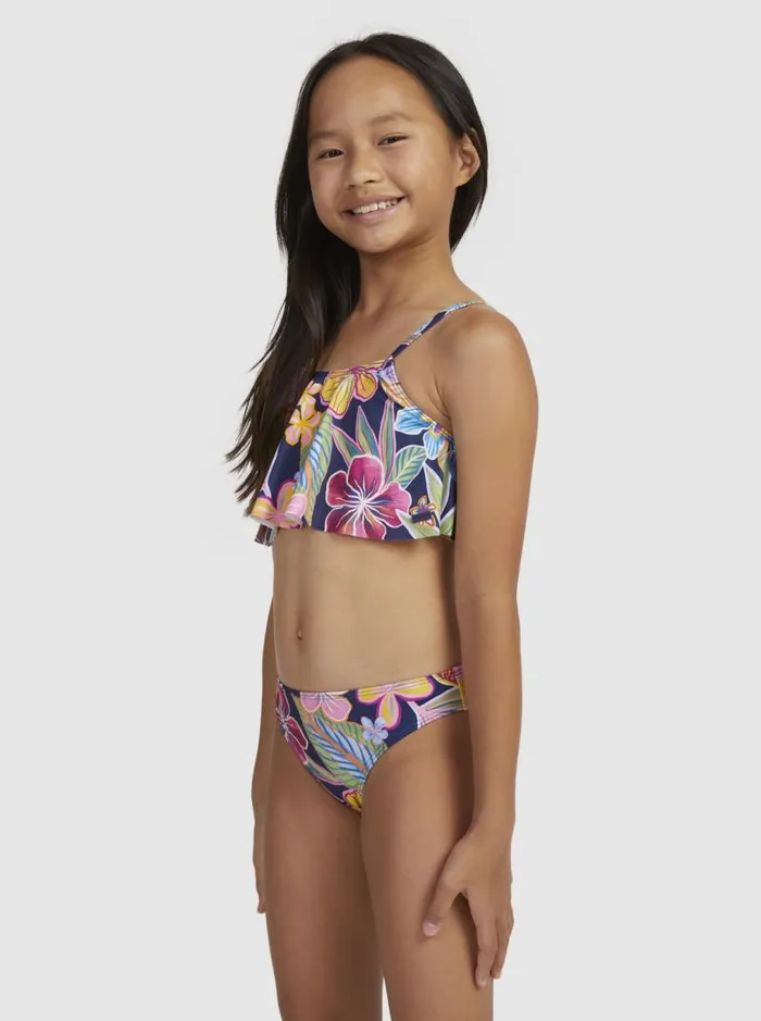 Roxy Swim Girl039s 716 Paradise Trip Two Piece Flutter Bikini Set Mood Indigotrue Paradise 8211 Kids