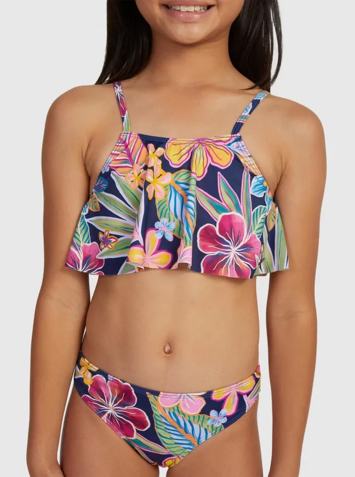 Roxy Swim Girl039s 716 Paradise Trip Two Piece Flutter Bikini Set Mood Indigotrue Paradise 8211 Kids