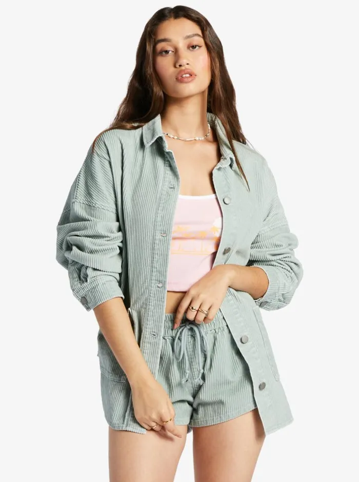 Roxy Tops Kick Back Washed Corduroy Long Sleeve Shirt Blue Surf 8211 Women