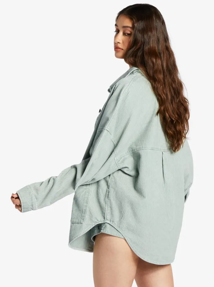 Roxy Tops Kick Back Washed Corduroy Long Sleeve Shirt Blue Surf 8211 Women