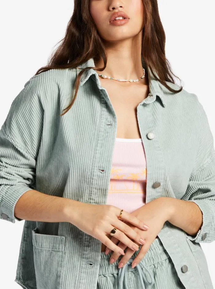 Roxy Tops Kick Back Washed Corduroy Long Sleeve Shirt Blue Surf 8211 Women