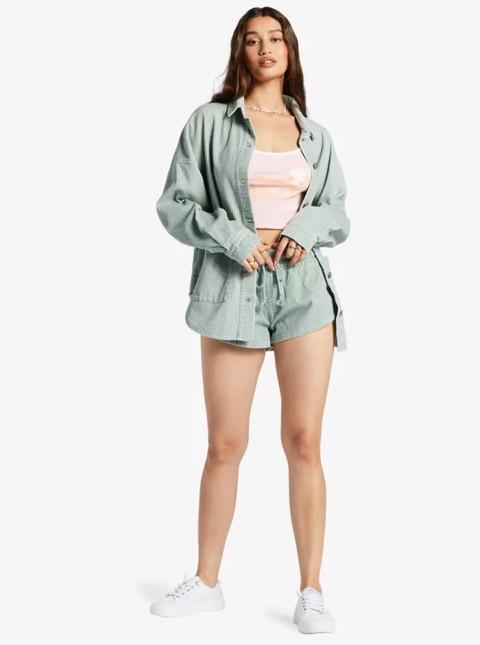 Roxy Tops Kick Back Washed Corduroy Long Sleeve Shirt Blue Surf 8211 Women