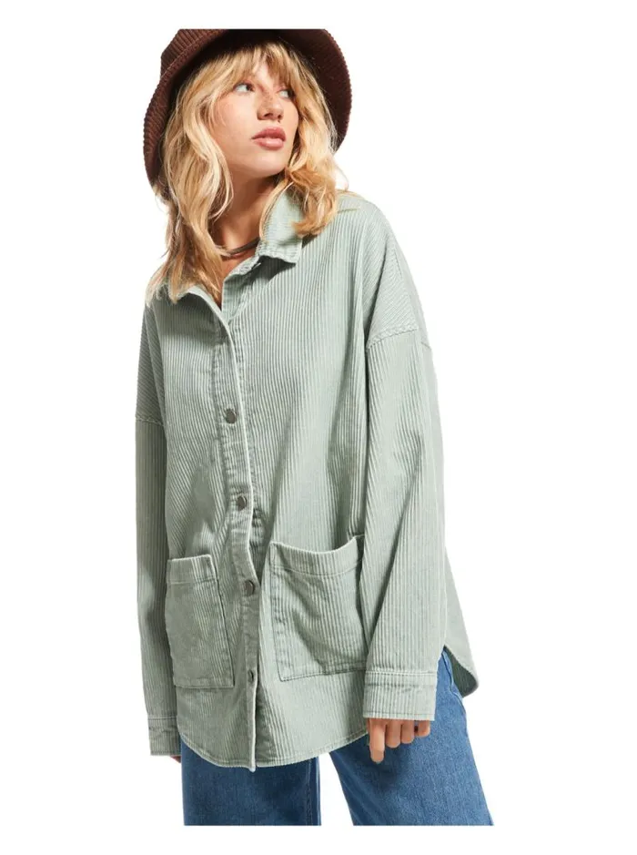Roxy Tops Kick Back Washed Corduroy Long Sleeve Shirt Blue Surf 8211 Women