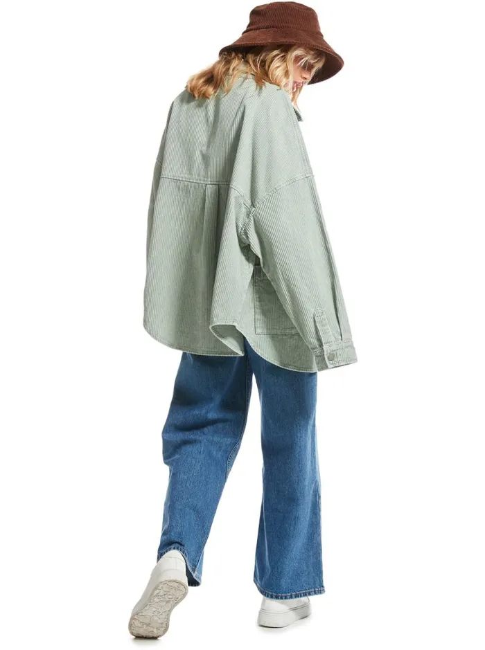Roxy Tops Kick Back Washed Corduroy Long Sleeve Shirt Blue Surf 8211 Women