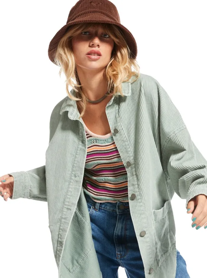 Roxy Tops Kick Back Washed Corduroy Long Sleeve Shirt Blue Surf 8211 Women