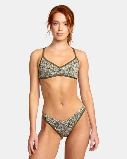 Rvca Blocked Hi Leg Bikini Bottoms Micro Cat Olive Women Bikini Bottoms