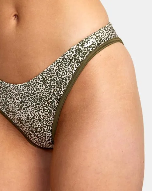 Rvca Blocked Hi Leg Bikini Bottoms Micro Cat Olive Women Bikini Bottoms