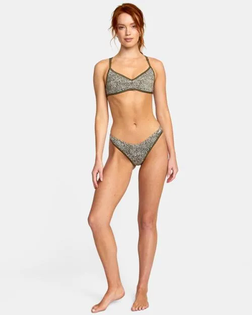 Rvca Blocked Hi Leg Bikini Bottoms Micro Cat Olive Women Bikini Bottoms