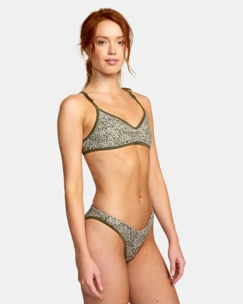 Rvca Blocked Hi Leg Bikini Bottoms Micro Cat Olive Women Bikini Bottoms