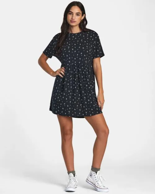 Rvca City Pointelle Short Sleeve Dress Rvca Black Women Dresses and Rompers