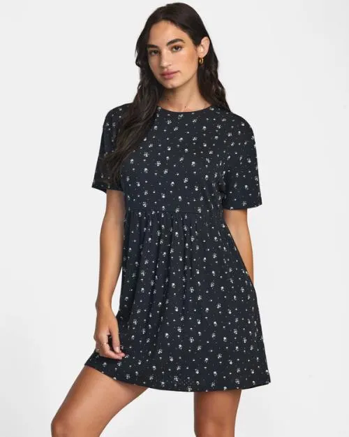 Rvca City Pointelle Short Sleeve Dress Rvca Black Women Dresses and Rompers