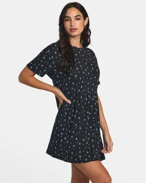 Rvca City Pointelle Short Sleeve Dress Rvca Black Women Dresses and Rompers