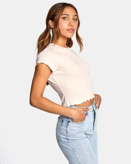 Rvca Classmate Crop Tee Blush Women Tees and Tanks