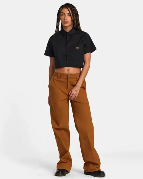 Rvca Coco Wide Leg Pants Workwear Brown Women Pants