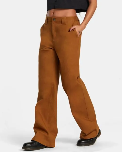 Rvca Coco Wide Leg Pants Workwear Brown Women Pants