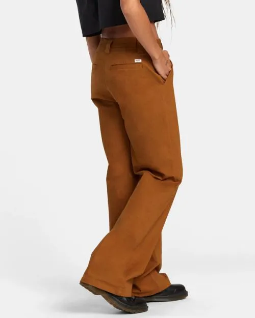 Rvca Coco Wide Leg Pants Workwear Brown Women Pants