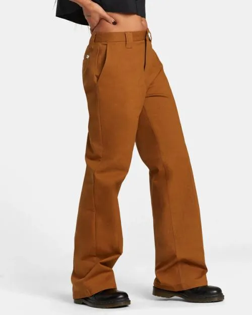 Rvca Coco Wide Leg Pants Workwear Brown Women Pants