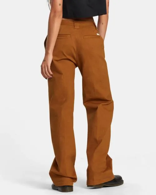 Rvca Coco Wide Leg Pants Workwear Brown Women Pants