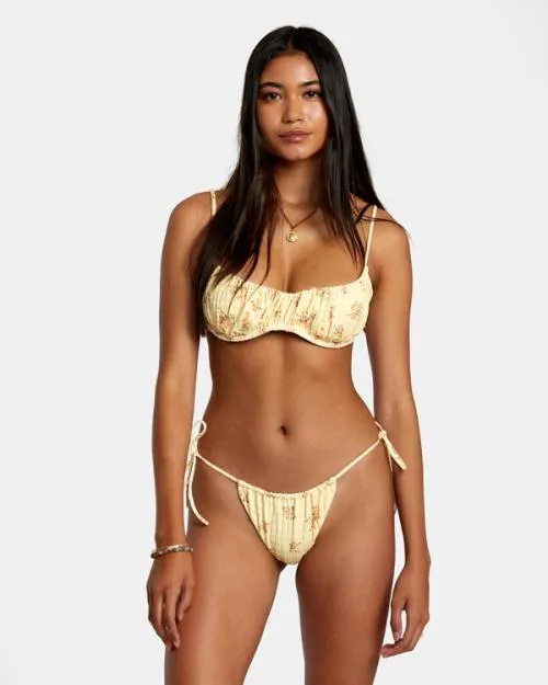 Rvca Cottage Wide Rib Tie Md Bikini Bottom Golden Women Bikini Bottoms
