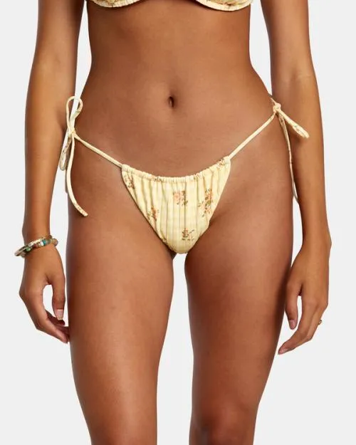 Rvca Cottage Wide Rib Tie Md Bikini Bottom Golden Women Bikini Bottoms