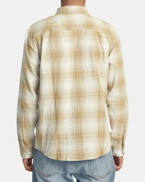 Rvca Dayshift Flannel Long Sleeve Shirt Khaki Men Shirts and Flannels