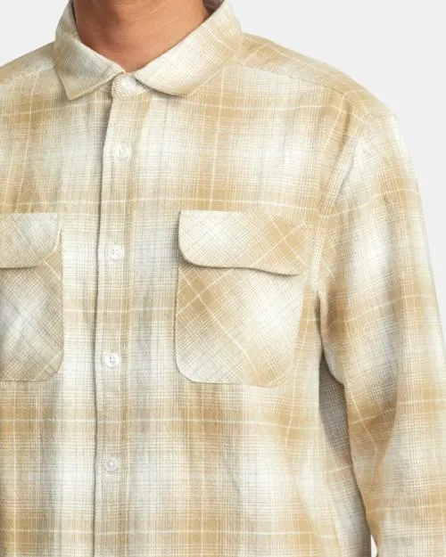 Rvca Dayshift Flannel Long Sleeve Shirt Khaki Men Shirts and Flannels