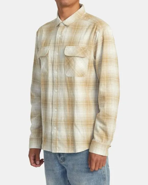 Rvca Dayshift Flannel Long Sleeve Shirt Khaki Men Shirts and Flannels