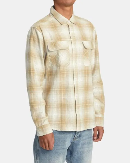 Rvca Dayshift Flannel Long Sleeve Shirt Khaki Men Shirts and Flannels