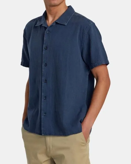 Rvca HiGrade Short Sleeve Shirt Indigo Men Shirts and Flannels