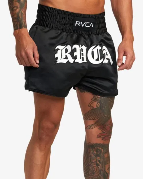 Rvca Muay Thai Mod Elastic Waist Boxing Shorts 15034 Black Men Athletic Shorts