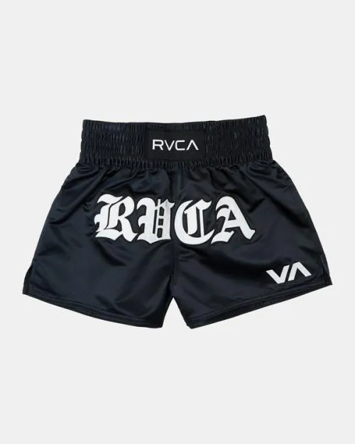 Rvca Muay Thai Mod Elastic Waist Boxing Shorts 15034 Black Men Athletic Shorts