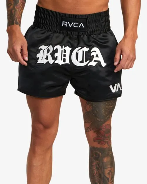 Rvca Muay Thai Mod Elastic Waist Boxing Shorts 15034 Black Men Athletic Shorts
