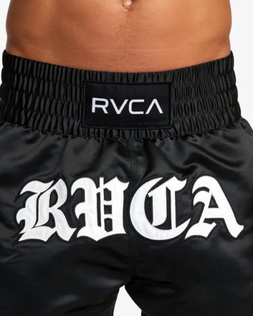 Rvca Muay Thai Mod Elastic Waist Boxing Shorts 15034 Black Men Athletic Shorts