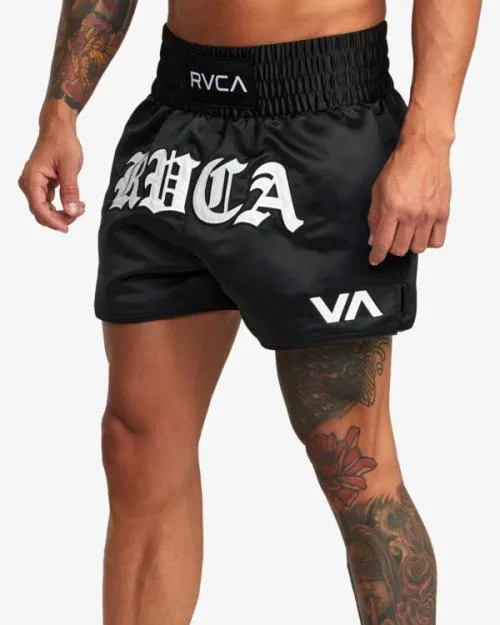 Rvca Muay Thai Mod Elastic Waist Boxing Shorts 15034 Black Men Athletic Shorts