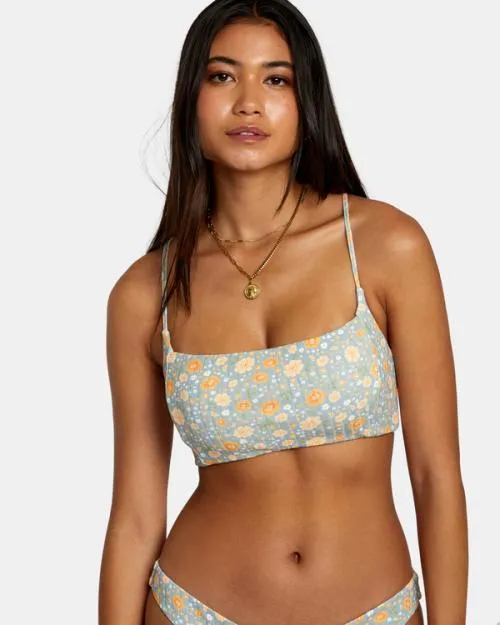 Rvca Mums Rib Crossback Bikini Top Shale Women Bikini Tops