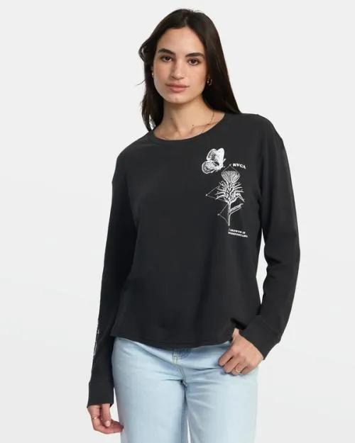 Rvca New Doors Long Sleeve TShirt Washed Black Women Tees and Tanks