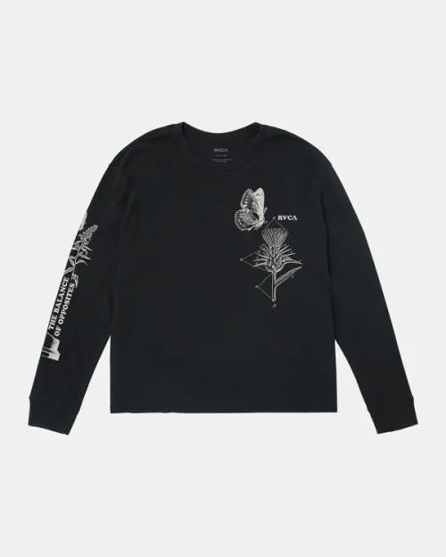 Rvca New Doors Long Sleeve TShirt Washed Black Women Tees and Tanks
