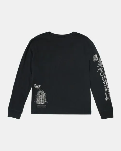 Rvca New Doors Long Sleeve TShirt Washed Black Women Tees and Tanks