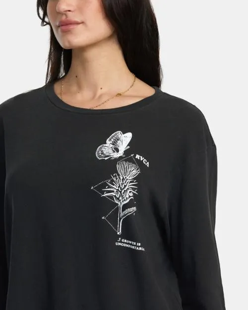 Rvca New Doors Long Sleeve TShirt Washed Black Women Tees and Tanks