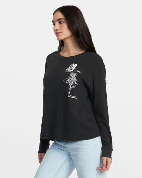 Rvca New Doors Long Sleeve TShirt Washed Black Women Tees and Tanks