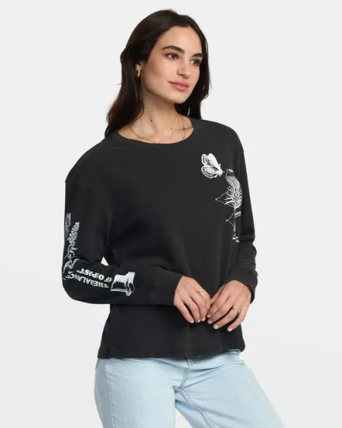 Rvca New Doors Long Sleeve TShirt Washed Black Women Tees and Tanks