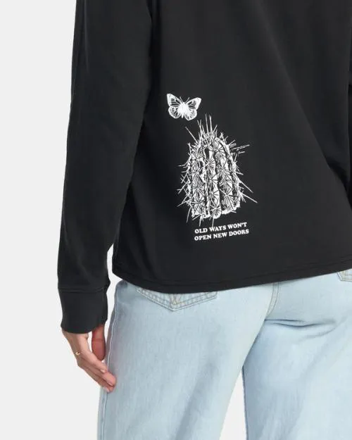 Rvca New Doors Long Sleeve TShirt Washed Black Women Tees and Tanks