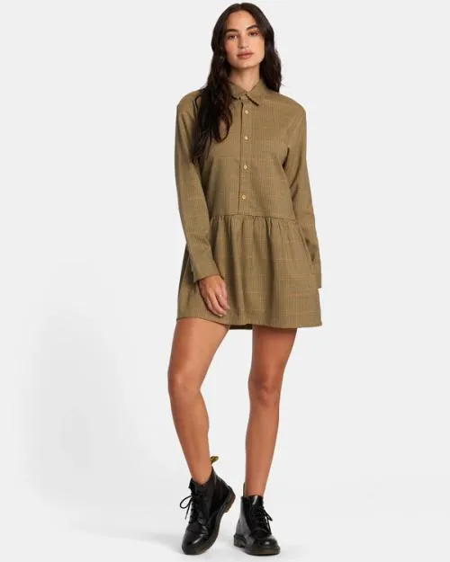 Rvca Not Today Mini Dress Tan Women Dresses and Rompers
