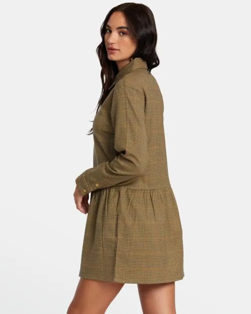Rvca Not Today Mini Dress Tan Women Dresses and Rompers