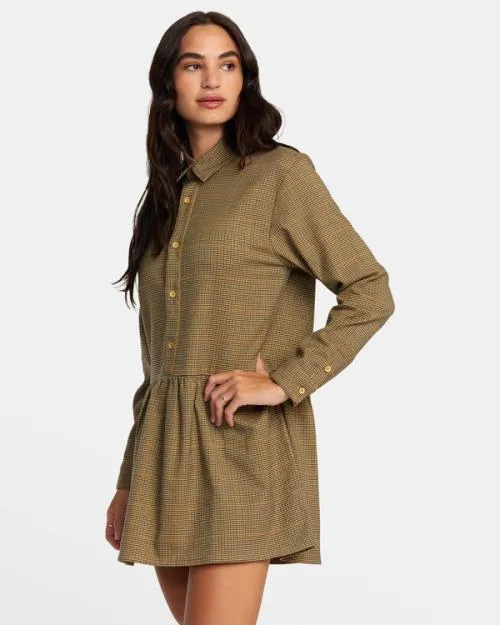 Rvca Not Today Mini Dress Tan Women Dresses and Rompers
