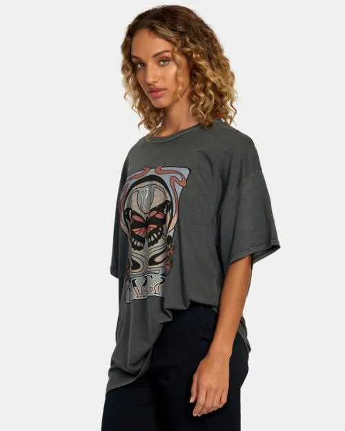 Rvca Nouveau Tee Pirate Black Women Tees and Tanks