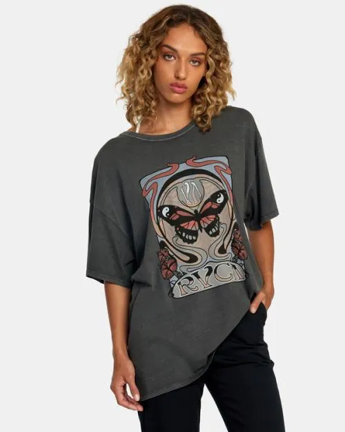 Rvca Nouveau Tee Pirate Black Women Tees and Tanks