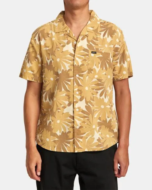 Rvca Pop Floral Short Sleeve Shirt Khaki Men Shirts and Flannels
