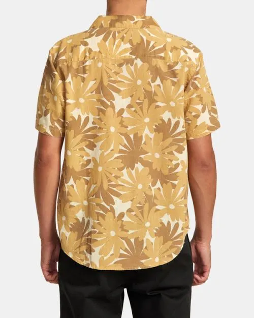 Rvca Pop Floral Short Sleeve Shirt Khaki Men Shirts and Flannels